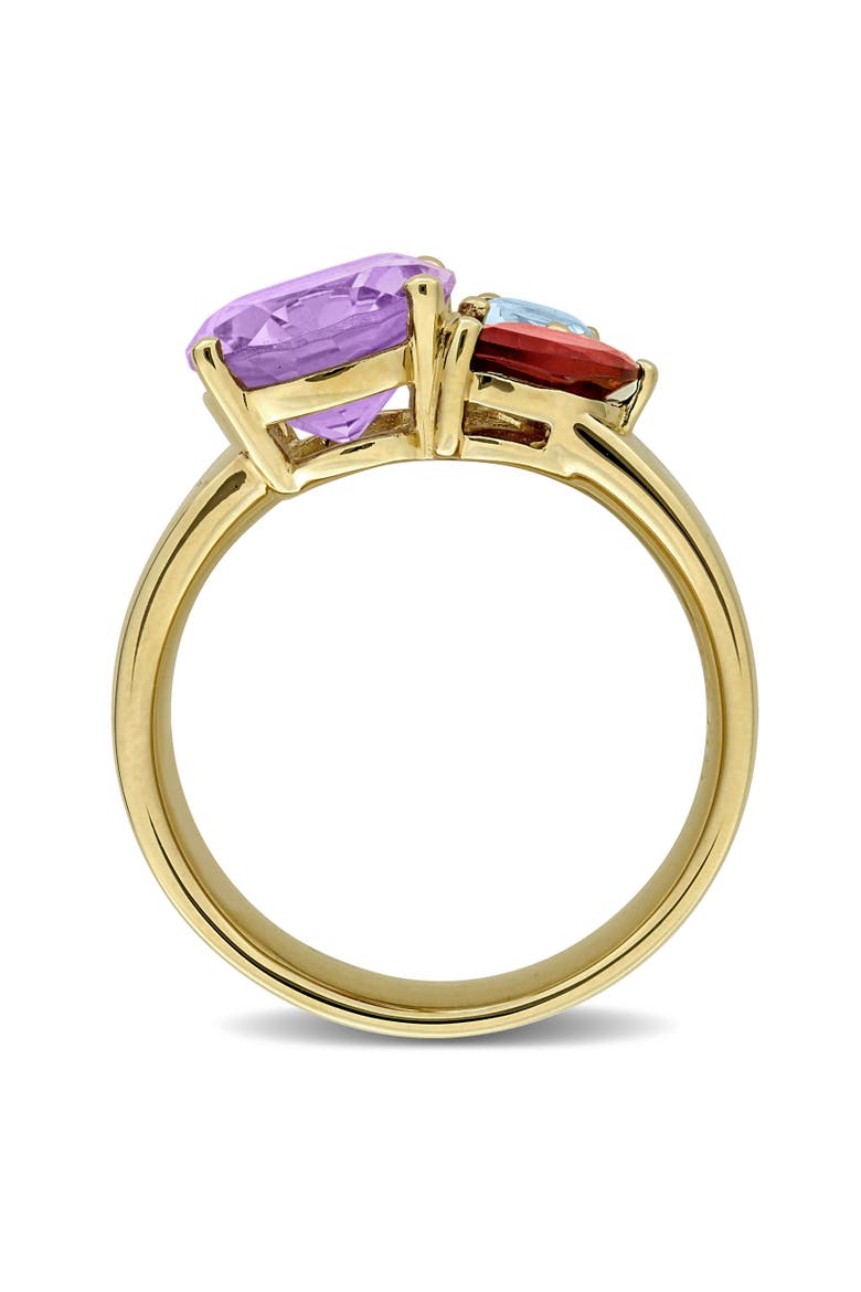 Gemstone Multi-Shape 3-Stone Ring Sterling Silver, Alternate, color, Pink Amethyst/Yellow-Plated