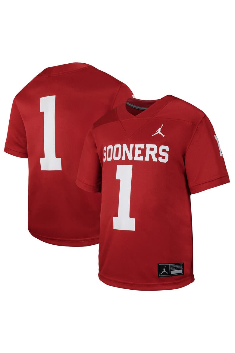 Youth Jordan Brand #1 Crimson Oklahoma Sooners Untouchable Replica Game Jersey, Alternate, color, Crimson