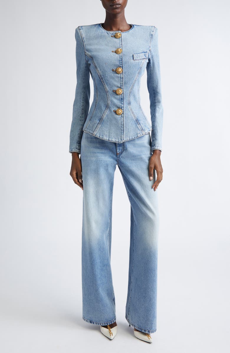 Balmain Denim Basque Jacket, Alternate, color, 6Aw Blue