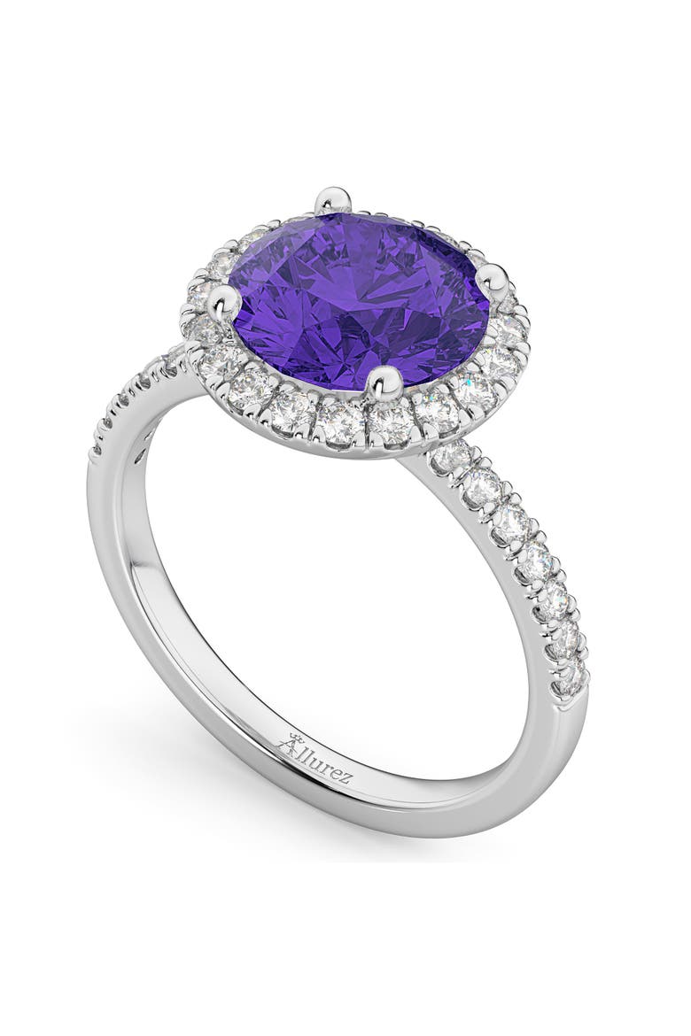 Halo Tanzanite & Diamond Engagement Ring 14K, Alternate, color, 2.80ct/White Gold