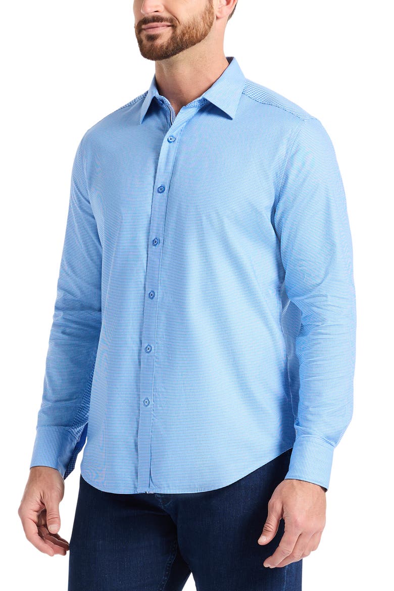 Kenmare Long Sleeve Stretch Cotton Button-Up Shirt, Alternate, color, BLUE
