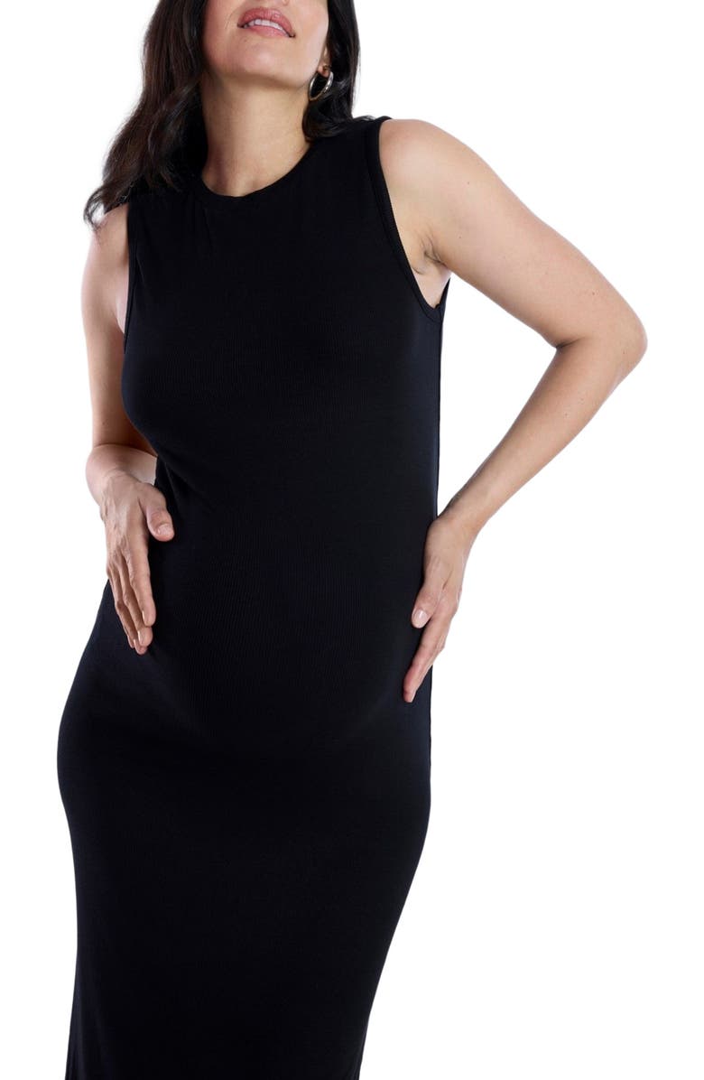 MOTHERHOOD MATERNITY Crew Neck Rib Knit Sleeveless Midi Dress, Alternate, color, Black