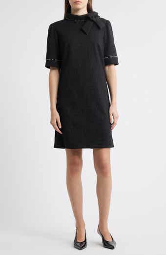 Bow Neck Faux Pearl Trim Sheath Dress