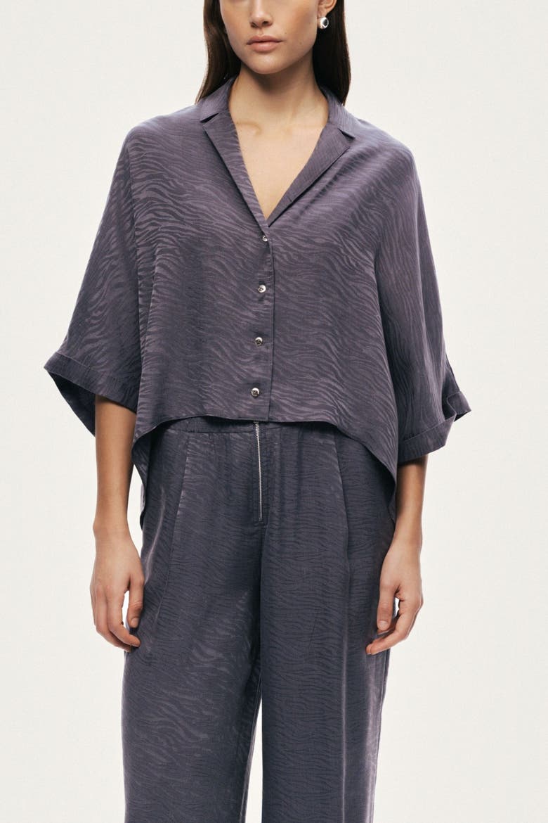 Relaxed Short-Sleeve Textured Shirt, Alternate, color, Anthracite