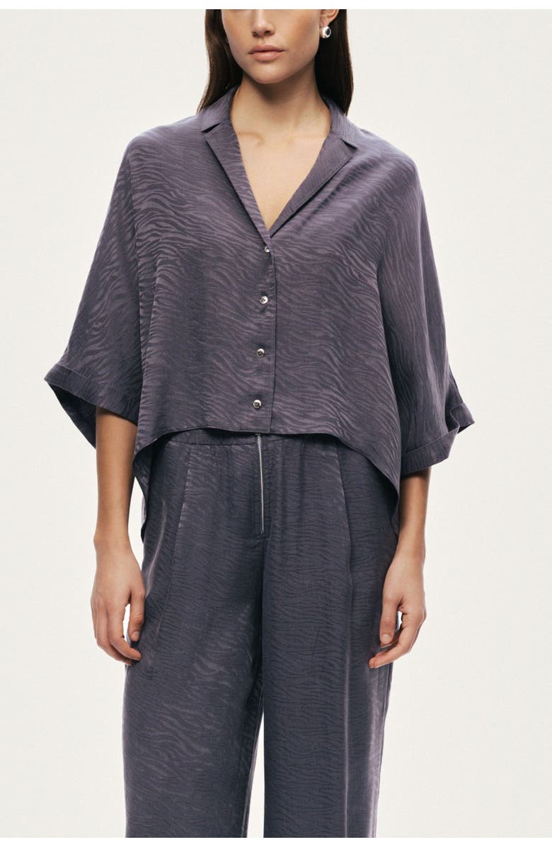 Nocturne Relaxed Short-Sleeve Textured Shirt, Alternate, color, Anthracite