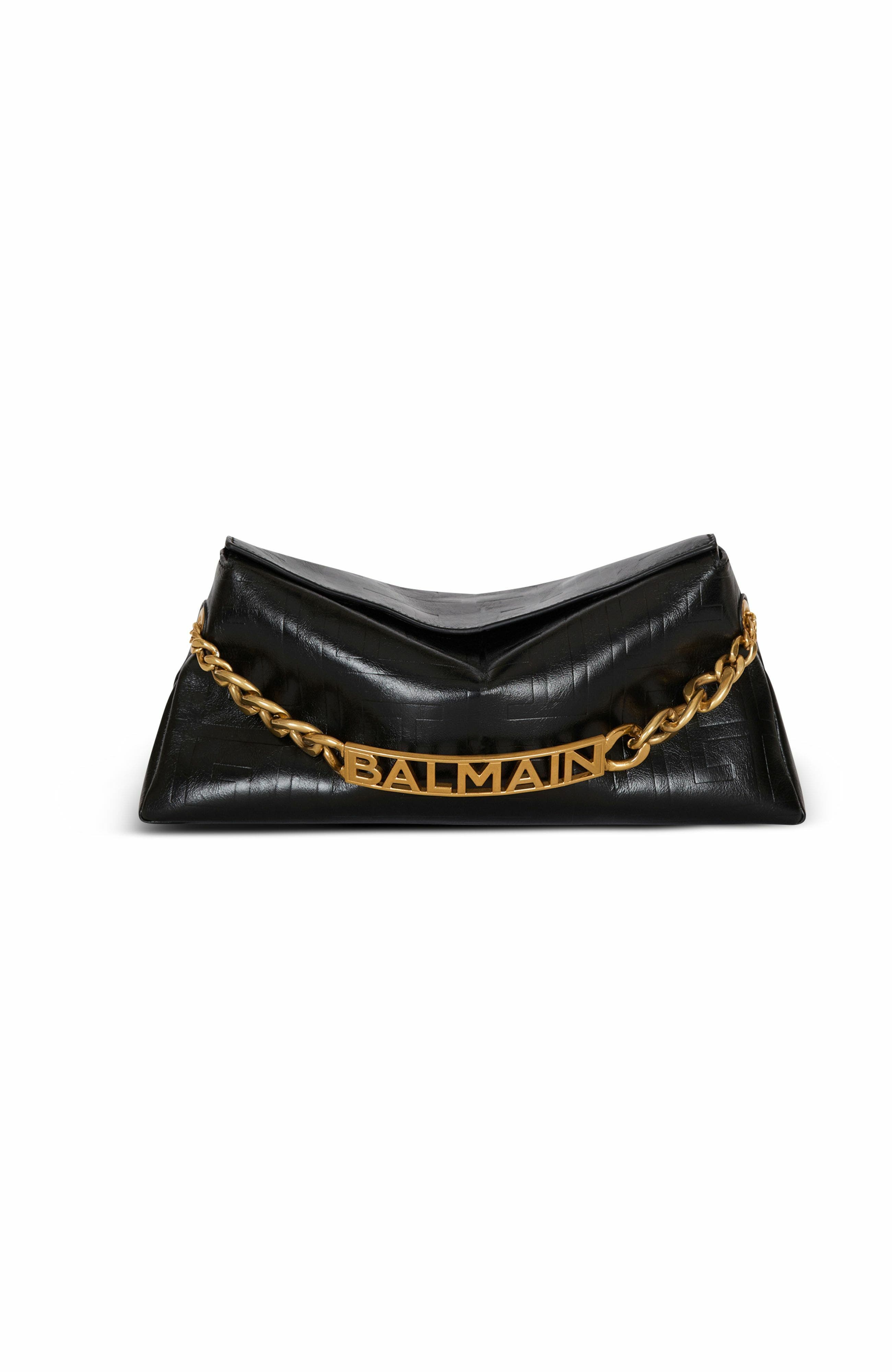 Balmain 1945 Soft Clutch In Crinkled Calfskin Leather, Main, color, 