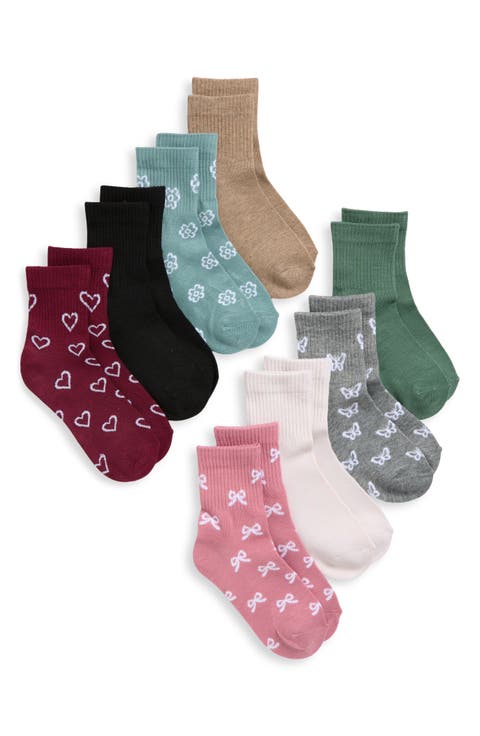 Kids' Ditsy Icons Assorted 8-Pack Quarter Socks (Big Kid)