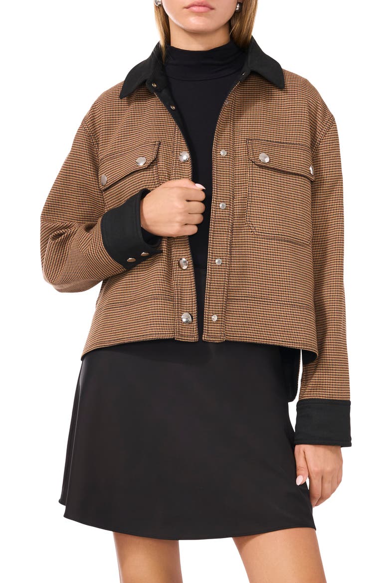 Houndstooth Check Reversible Twill Overshirt, Main, color, SEQUOIA