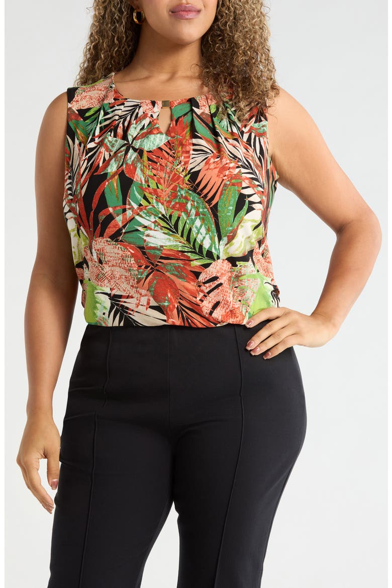 Leaf Print Sleeveless Top, Main, color, BLACK MULTI