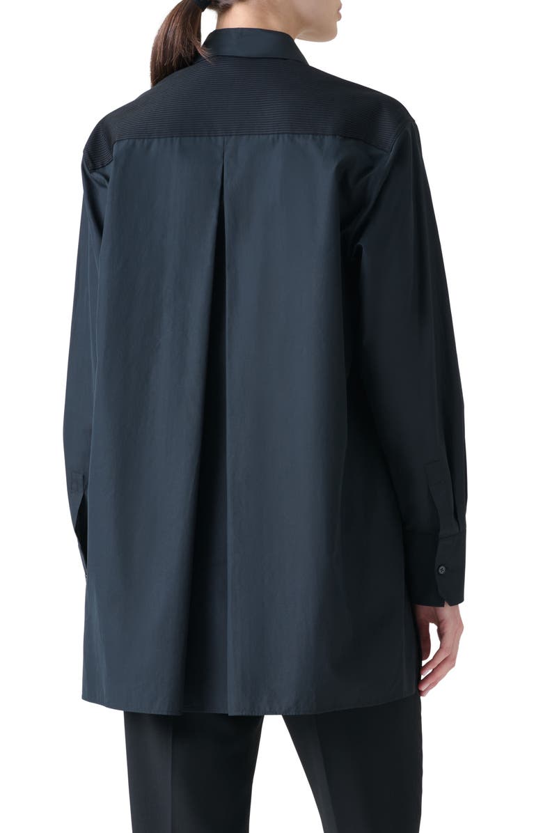 Akris Pleat Detail Button-Up Shirt, Alternate, color, Black