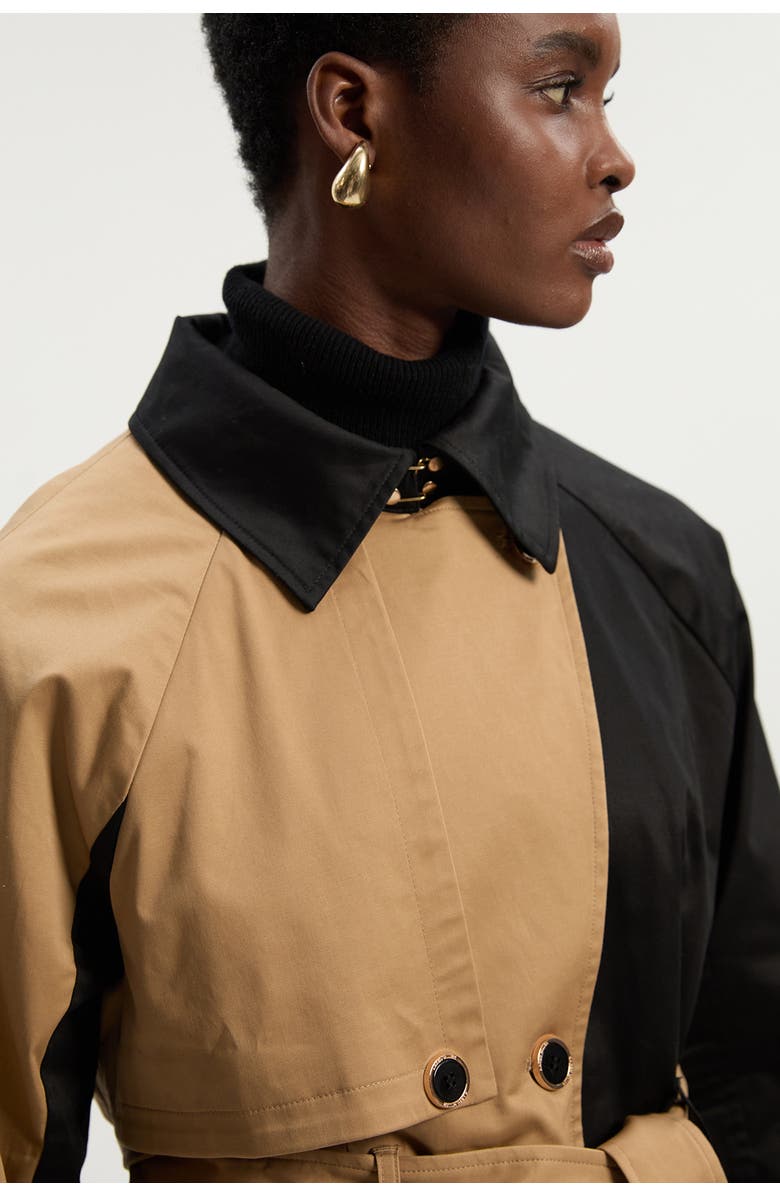 Karen Millen Color Block Belted Tailored Trench Coat, Alternate, color, Camel