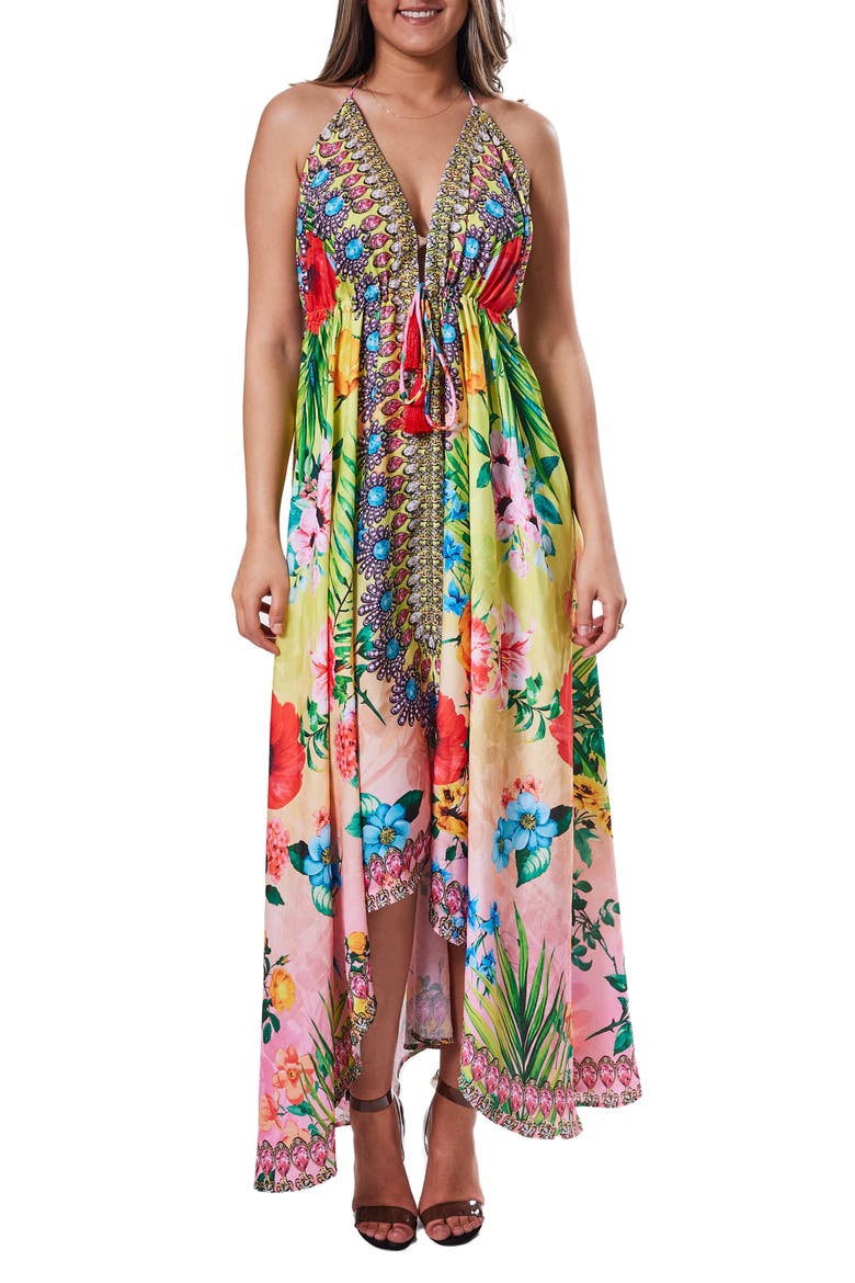 Embellished Halter Dress, Main, color, YELLOW