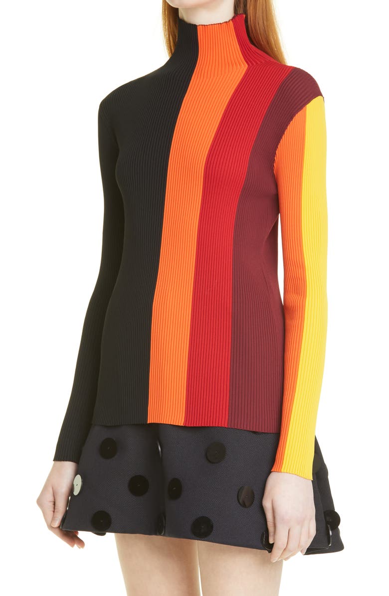 Shushu/Tong Stripe Rib Funnel Neck Top, Alternate, color,