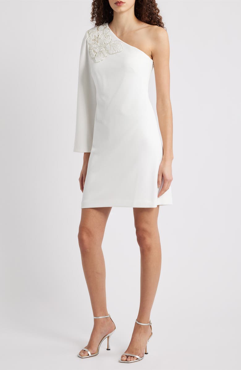 Vince Camuto One-Shoulder Scuba Cocktail Dress, Main, color, Ivory