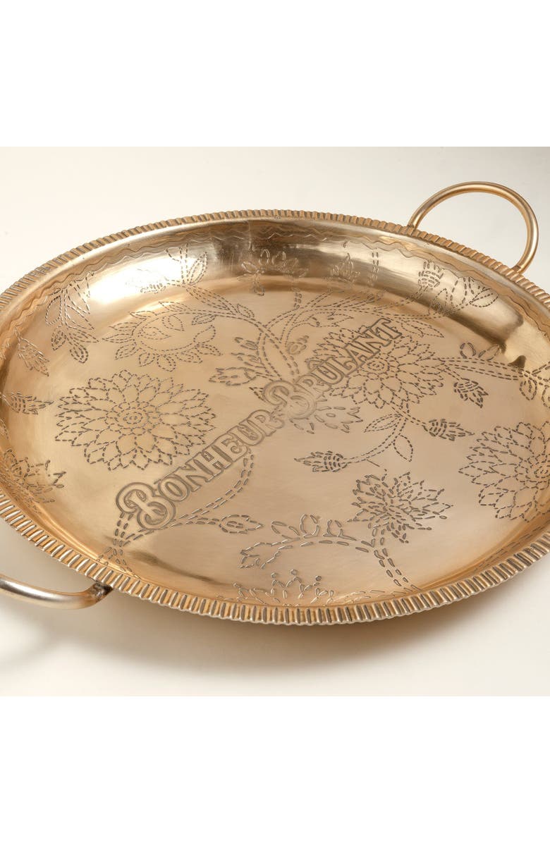 Zsa Zsa Zsu Nanpur Patterned Handle Round Metal Decorative Tray 19X16X3 In, Alternate, color, Gold