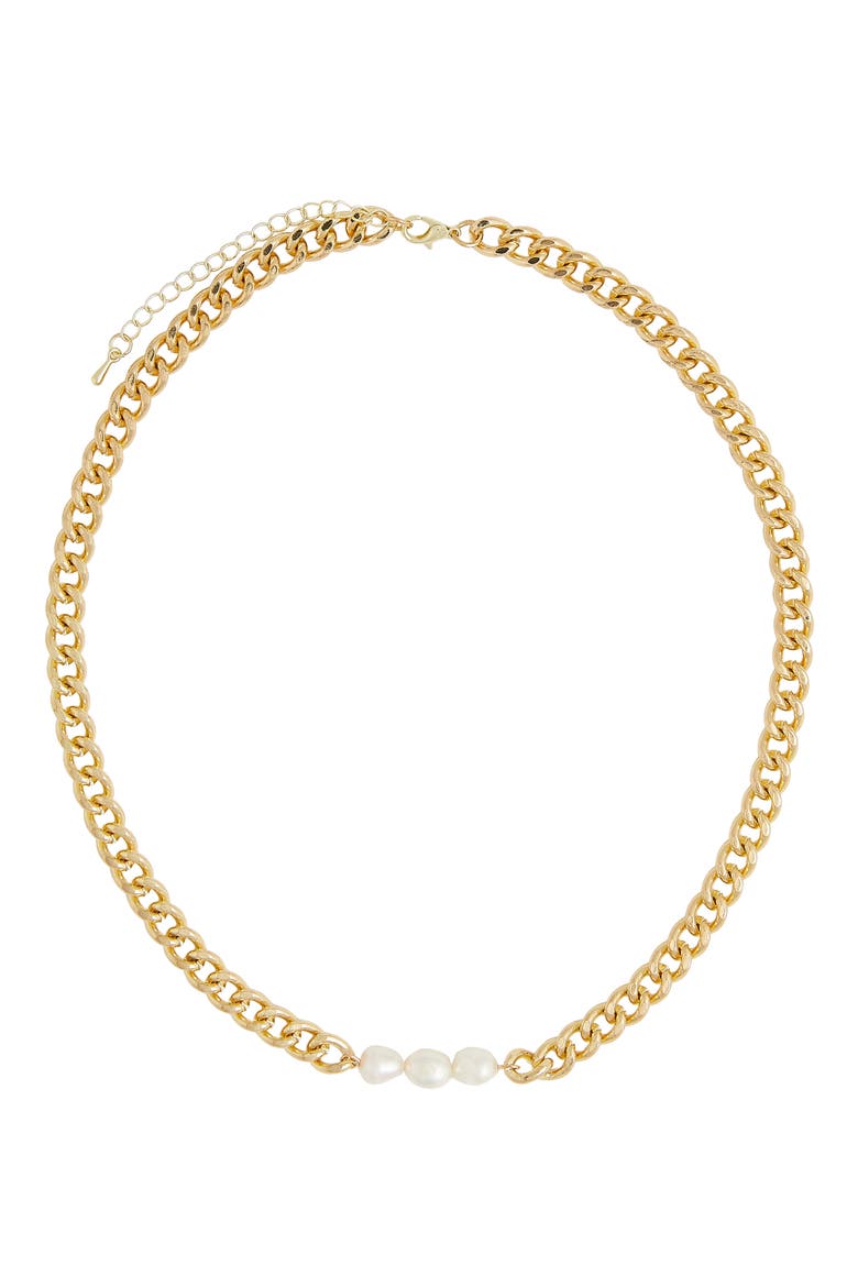 Lucille Freshwater Pearl Curb Chain Necklace, Main, color, GOLD
