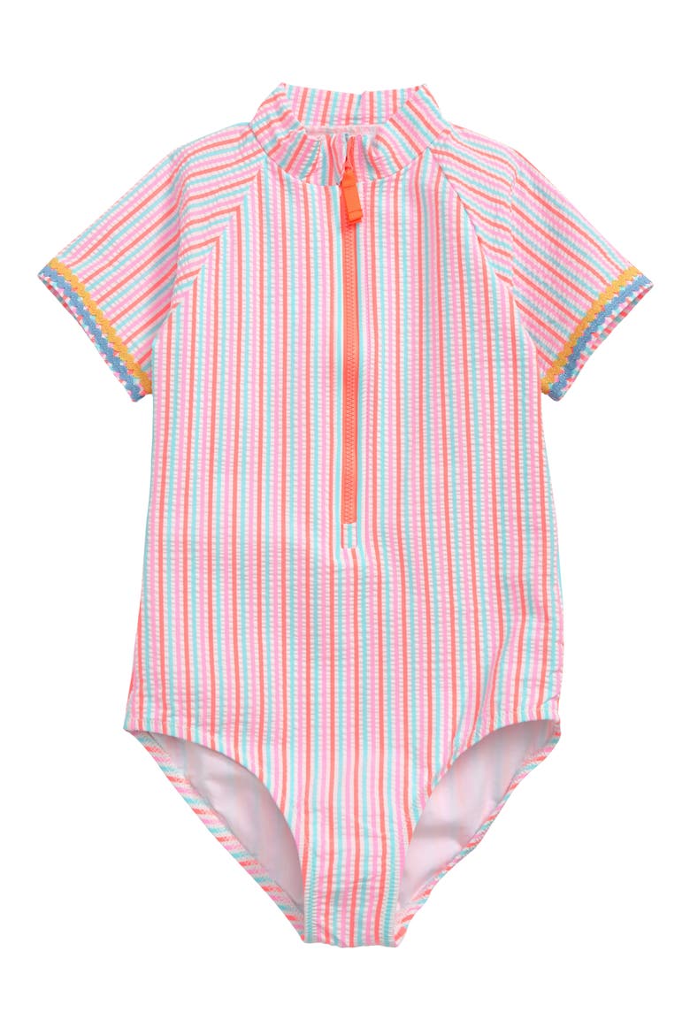 Short Sleeve One-Piece Swimsuit, Main, color, RAINBOW SEERSUCKER
