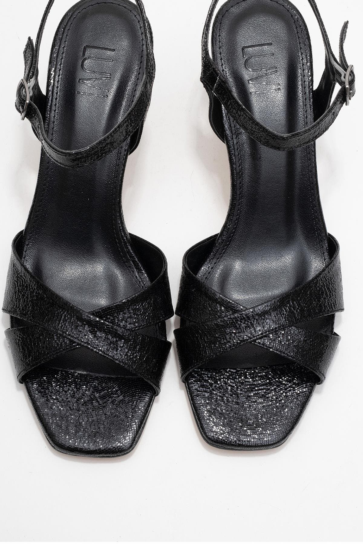 Prologue Shoes Melin Cross Strap Stiletto Sandal, Alternate, color, Black Patterned