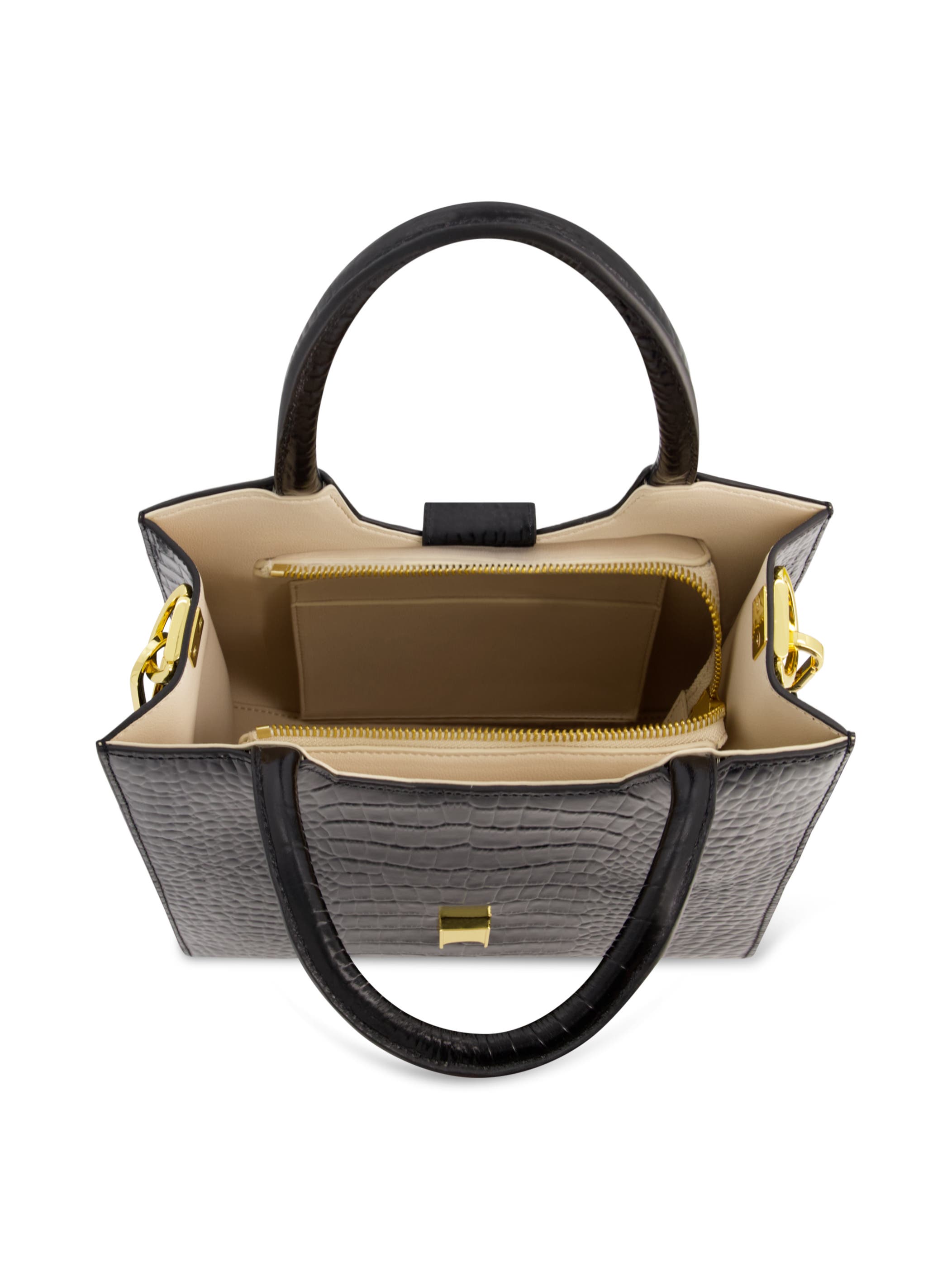 Mac Duggal Crocodile Leather Buckle Detail Medium Tote Bag, Alternate, color, Black