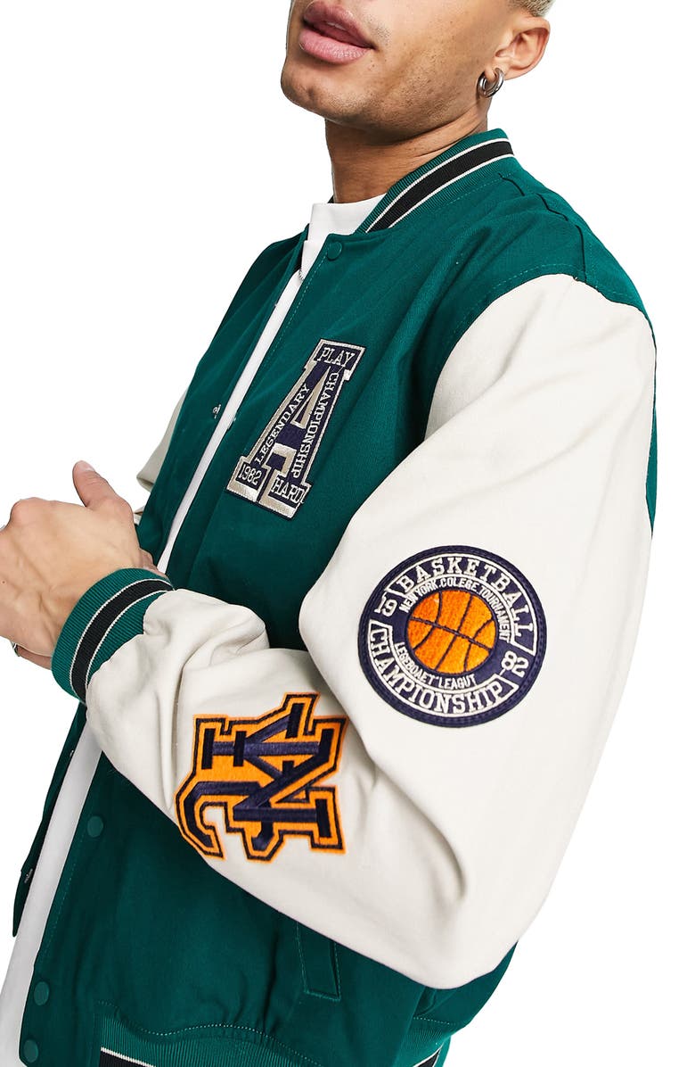 ASOS DESIGN Varsity Bomber Jacket, Alternate, color, 