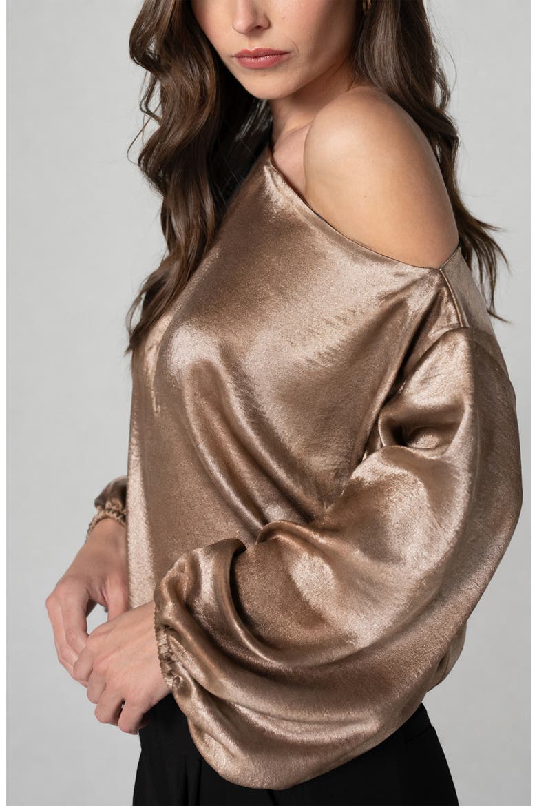 Textured Satin Bateau Neck Top, Alternate, color, SOFT BRONZE METALLIC