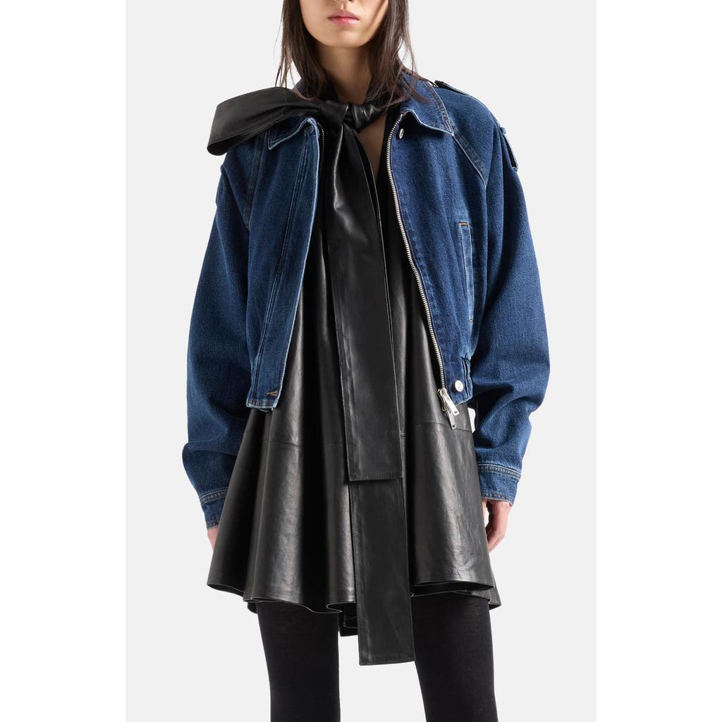 7 For All Mankind Aviator Cropped Denim Jacket in Radar at Nordstrom, Size Small