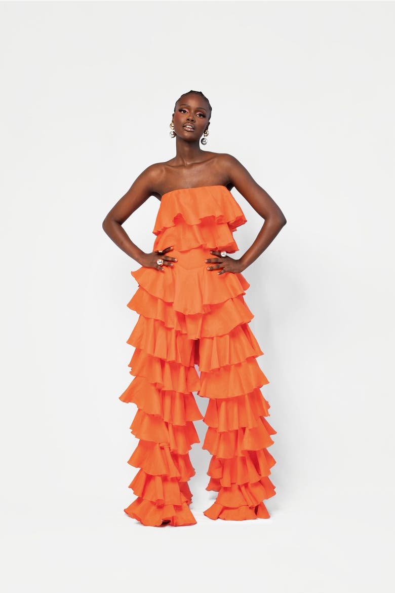 Linen Daria Ruffle Pants, Alternate, color, Orange