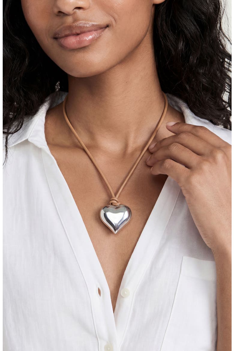 Puffy Heart Pendant Necklace, Alternate, color, TAN AND SILVER