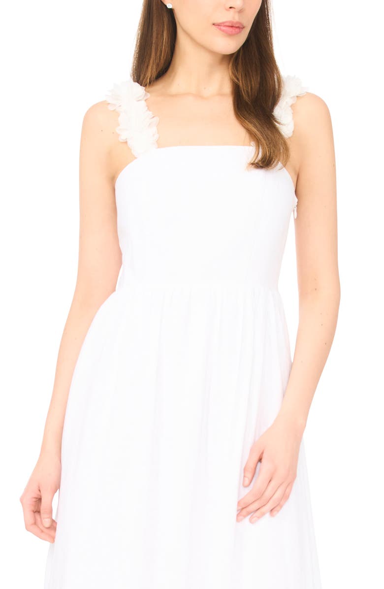 CeCe Floral Strap Midi Dress, Alternate, color, Ultra White