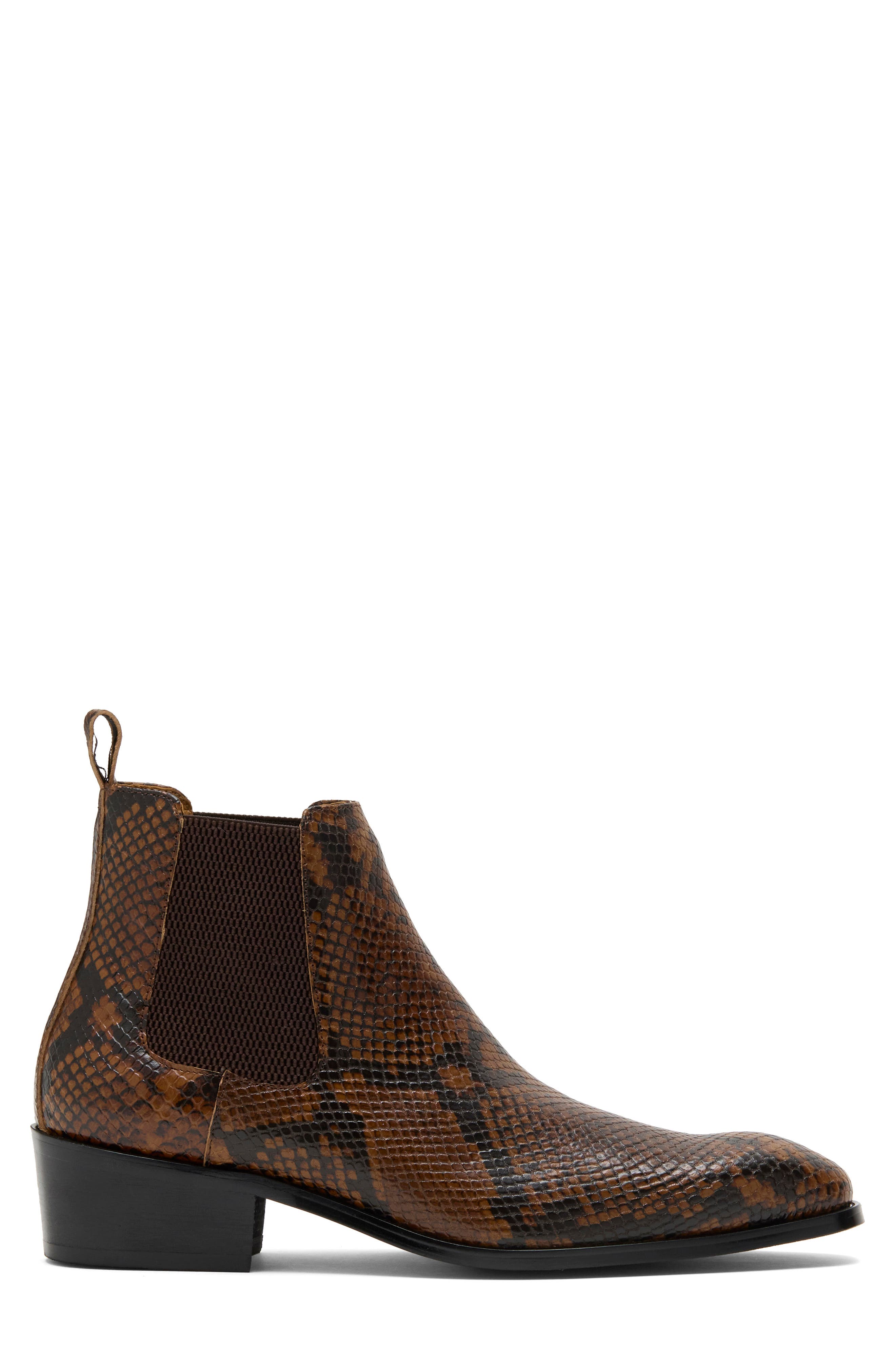 Villain Lizard Embossed Leather Chelsea Boot, Alternate, color, BROWN
