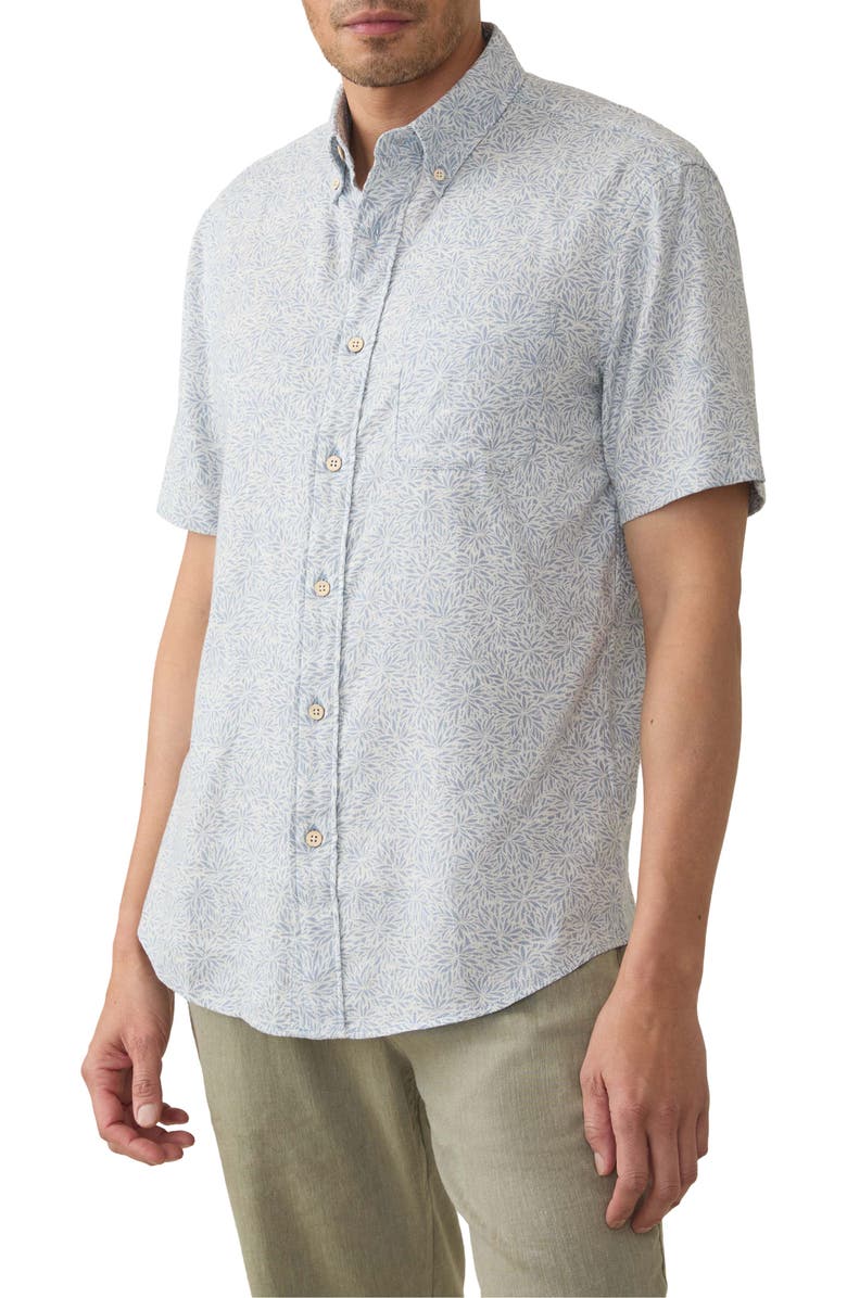 Faherty Breeze Short Sleeve Button-Down Shirt, Main, color, Sky Blue Frond