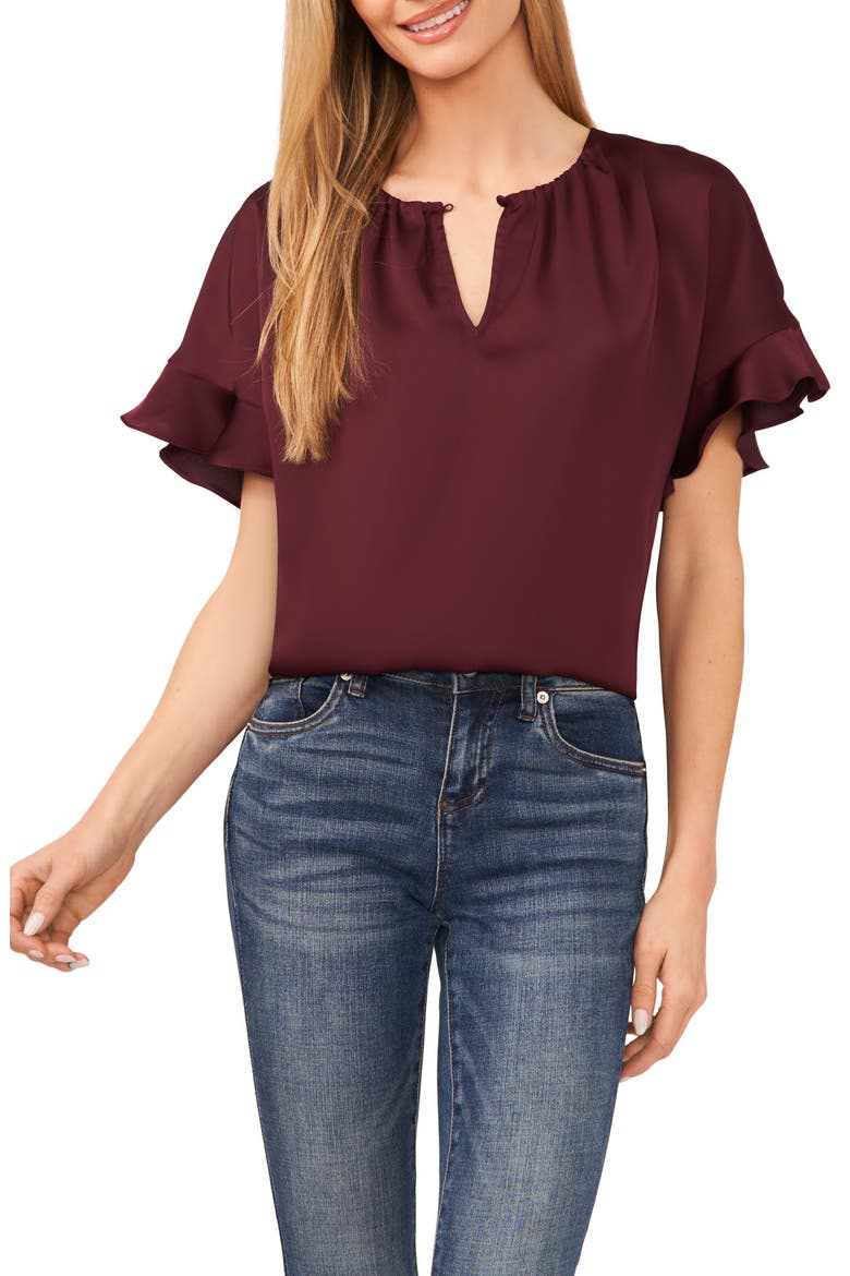 Flutter Sleeve Top, Main, color, RICH CABERNET