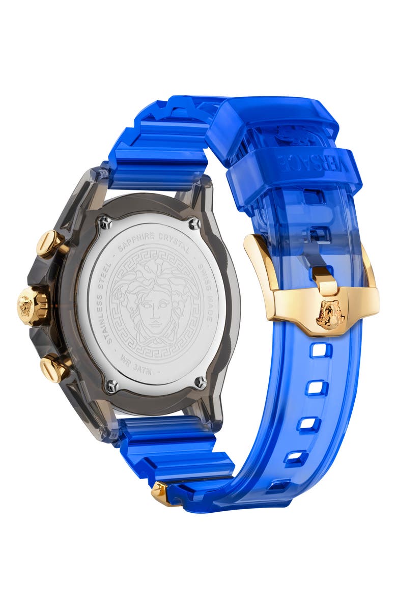 Versace Icon Active Silicone Strap Watch, 44mm, Alternate, color, Black