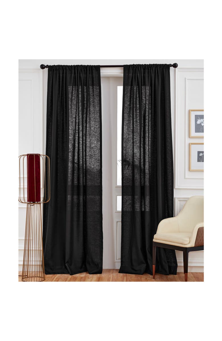 Solino Home Linen Curtain with Light Filtering Rod Pocket for Living Room, Bedroom, Alternate, color, Black