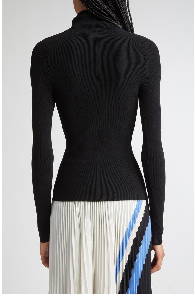 Fox Longline Logo Rib Turtleneck Top, Alternate, color, BLACK