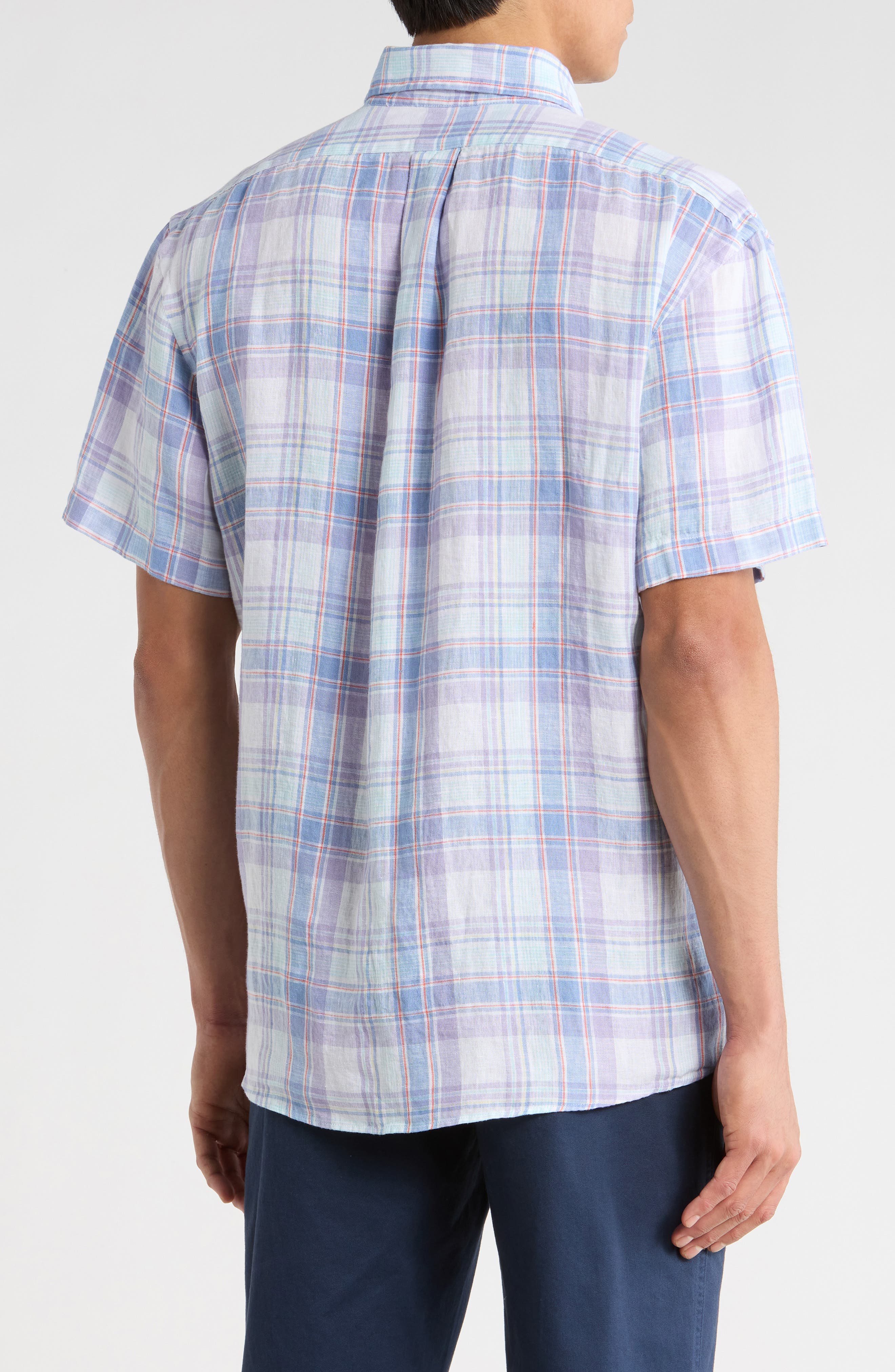 Regular Fit Plaid Short Sleeve Linen Button-Up Shirt - image 2