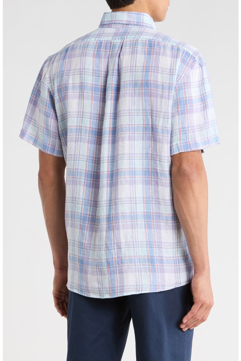Regular Fit Plaid Short Sleeve Linen Button-Up Shirt, Alternate, color, NAVY MULTI PLAID