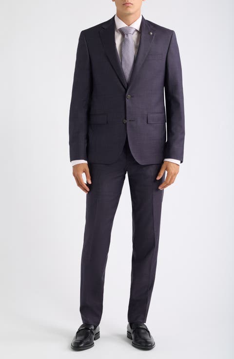Esprit Contemporary Fit Dark Purple Mélange Super 130s Wool Suit