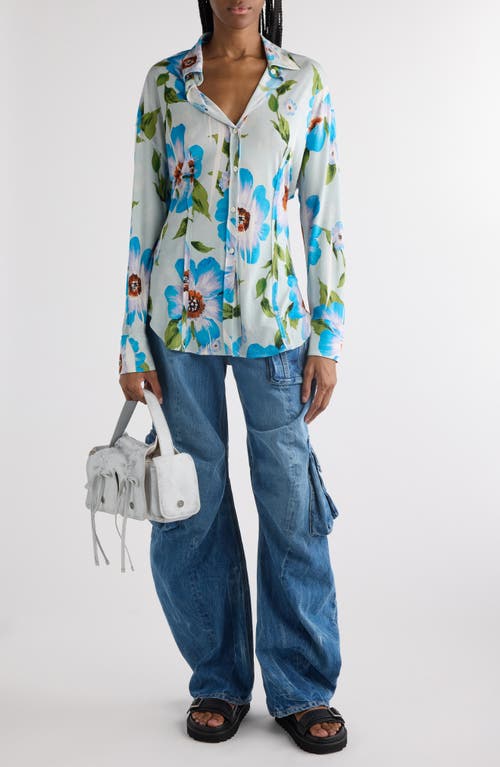 Acne Studios Suri Floral Print Button-up Shirt In Multi Blue