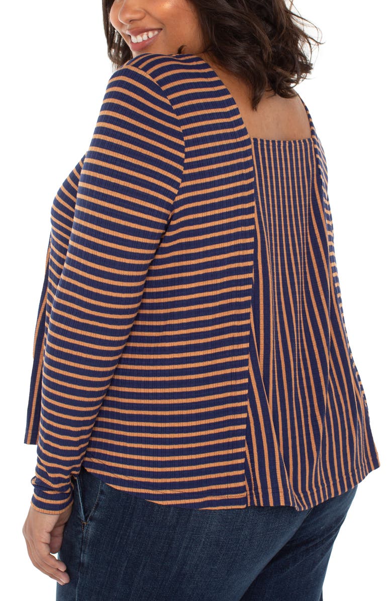 Liverpool Los Angeles Pleated Square Neck Top, Alternate, color, Blue/ Ginger Stripe