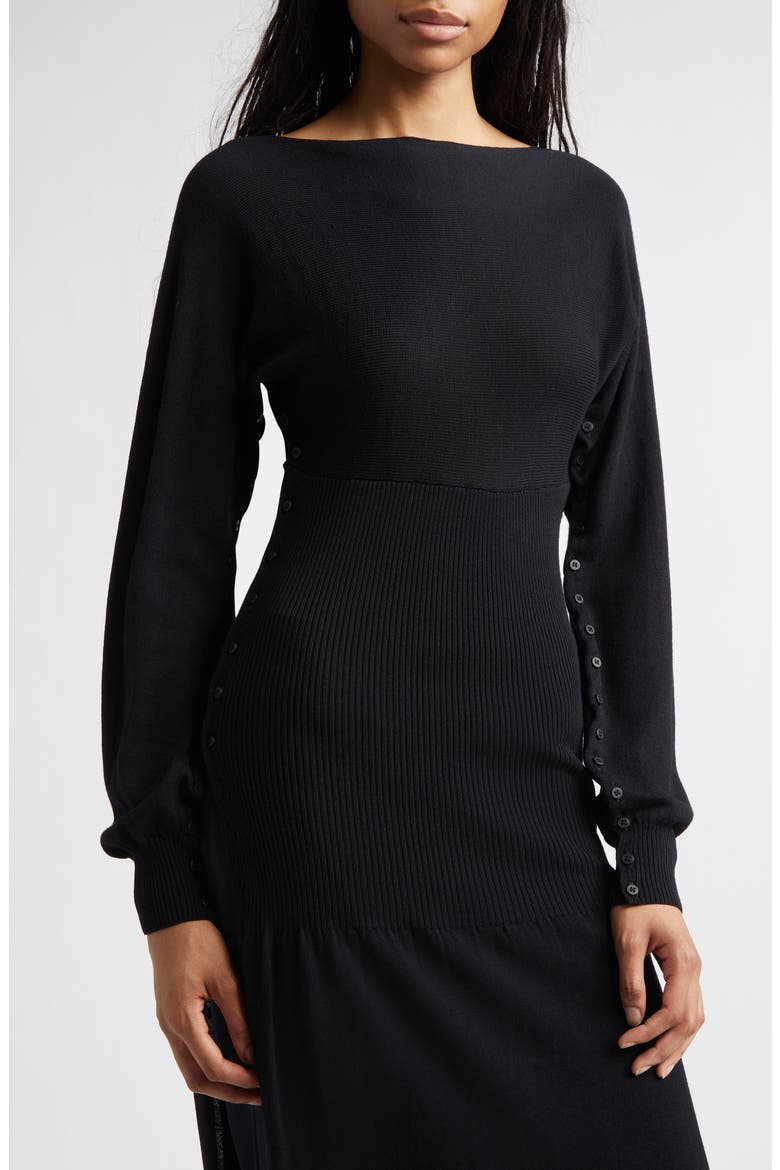 Fa Cutout Long Sleeve Extrafine Merino Wool Sweater Dress, Alternate, color, BLACK