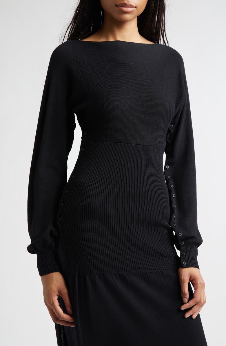 Paloma Wool Fa Cutout Long Sleeve Extrafine Merino Wool Sweater Dress, Alternate, color, Black