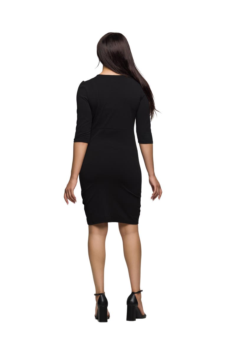 24seven Comfort Apparel V-neck Faux Wrap Dress, Alternate, color, Black