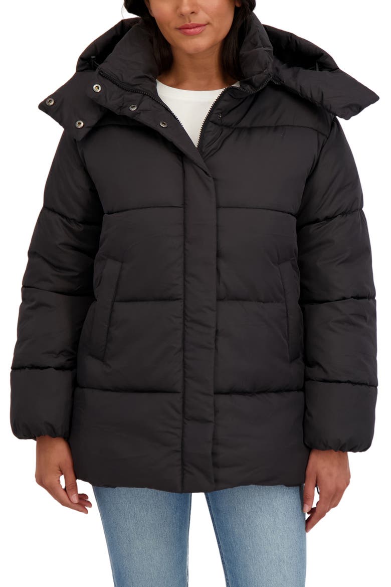 Water Resistant Puffer Jacket, Main, color, BLACK