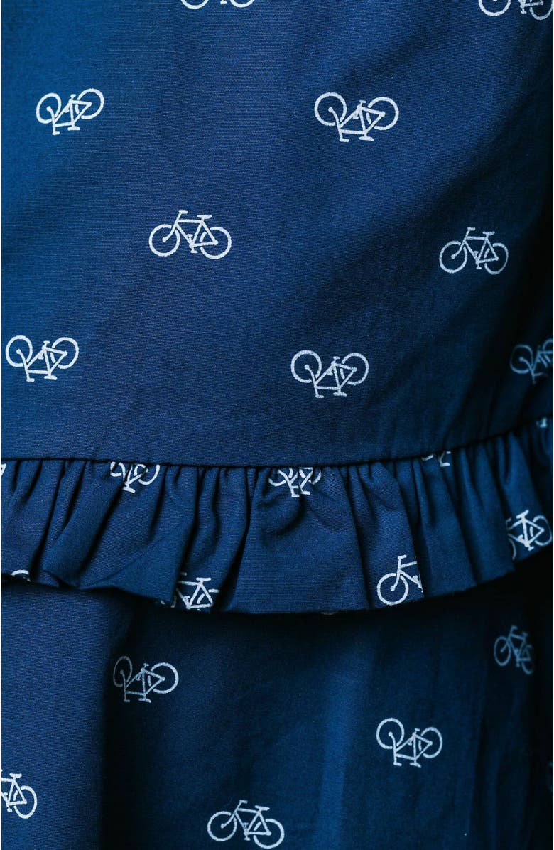 Hope & Henry Girls' Ruffle Waist Dress, Kids, Alternate, color, Navy Bicycle Print