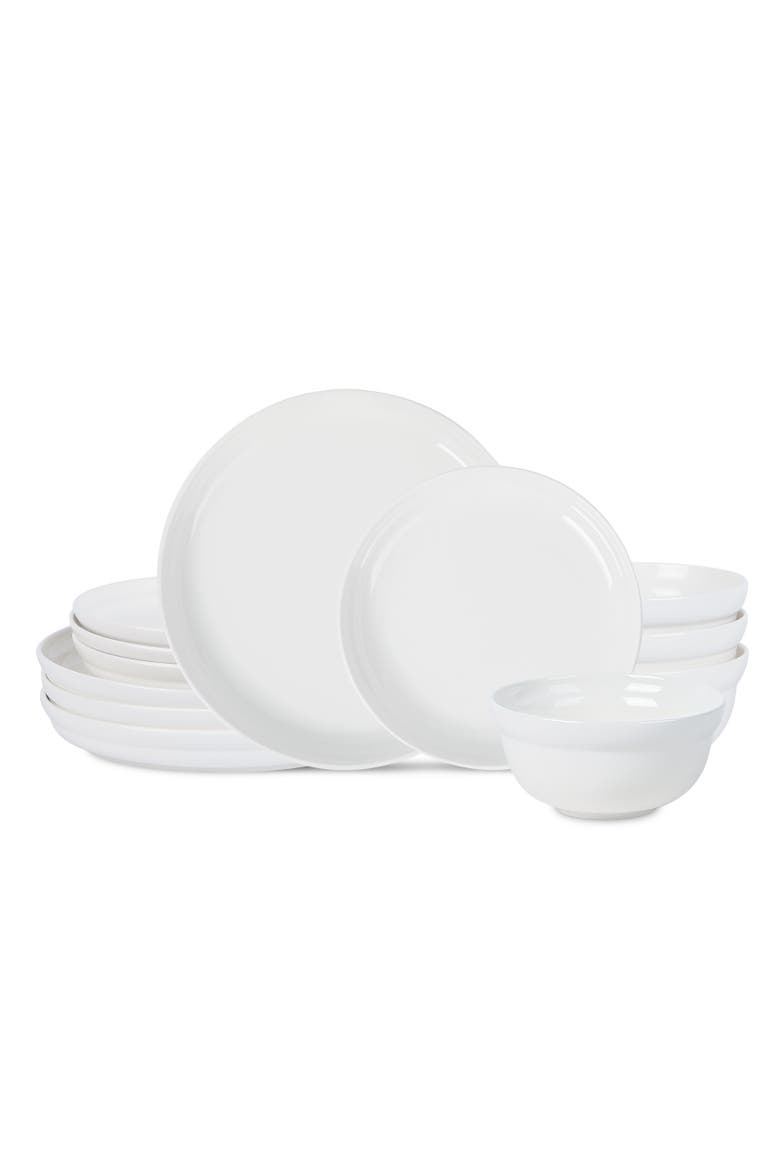 Virtuo Porcelain 12-Piece Dinnerware Set, Main, color, White