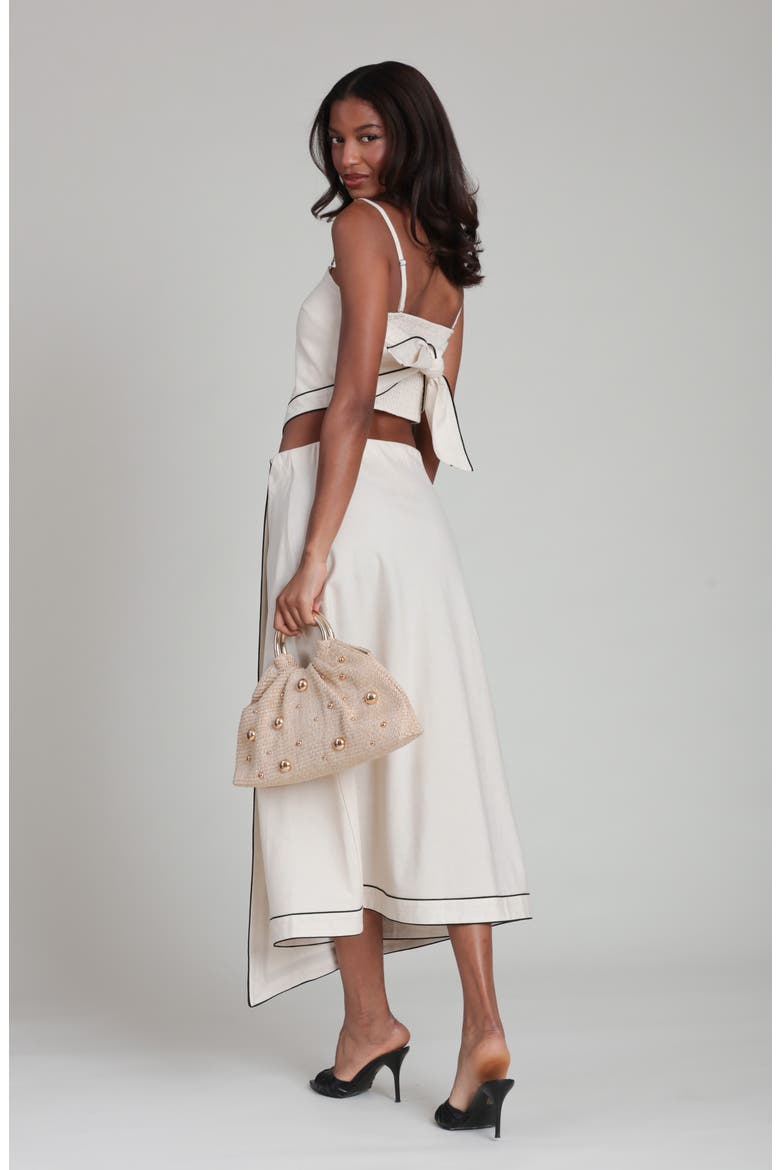 Asymmetric Faux Wrap Midi Skirt, Alternate, color, OATMEAL-BLACK