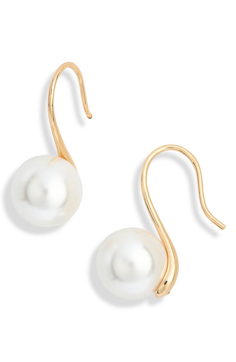 NORDSTROM RACK Faux Pearl Threader Earrings, Main, color, White- Gold