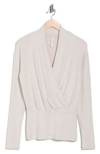 Renee C Surplice V-neck Long Sleeve Brushed Knit Top In White