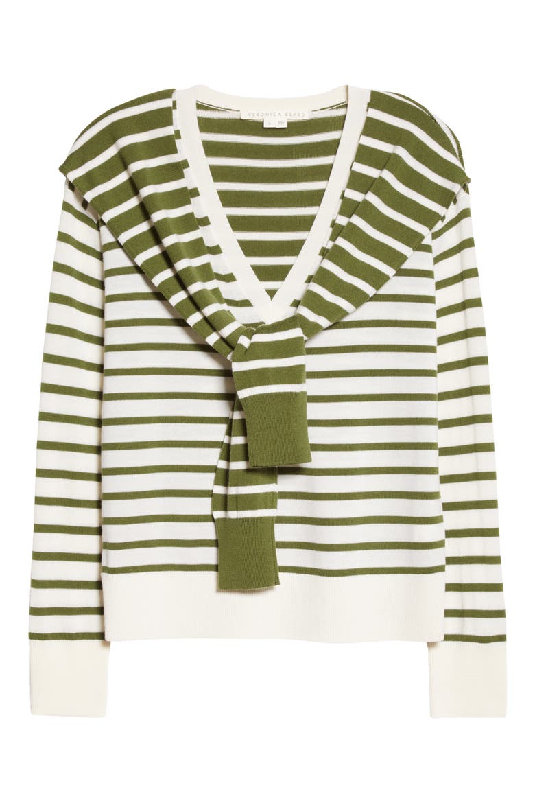 Leni Stripe Tie Neck Merino Wool Sweater, Alternate, color, ARMY MULTI